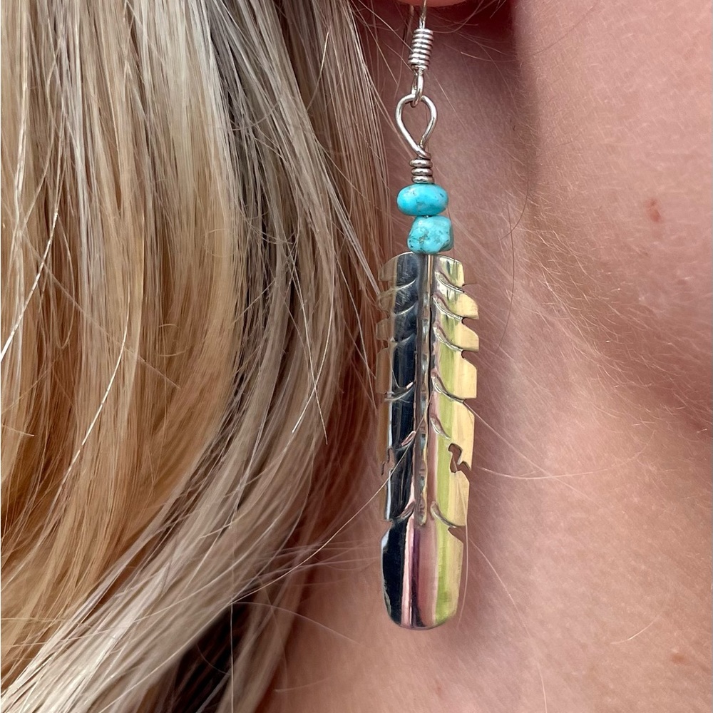 Sterling Silver & Turquoise Feather Earrings